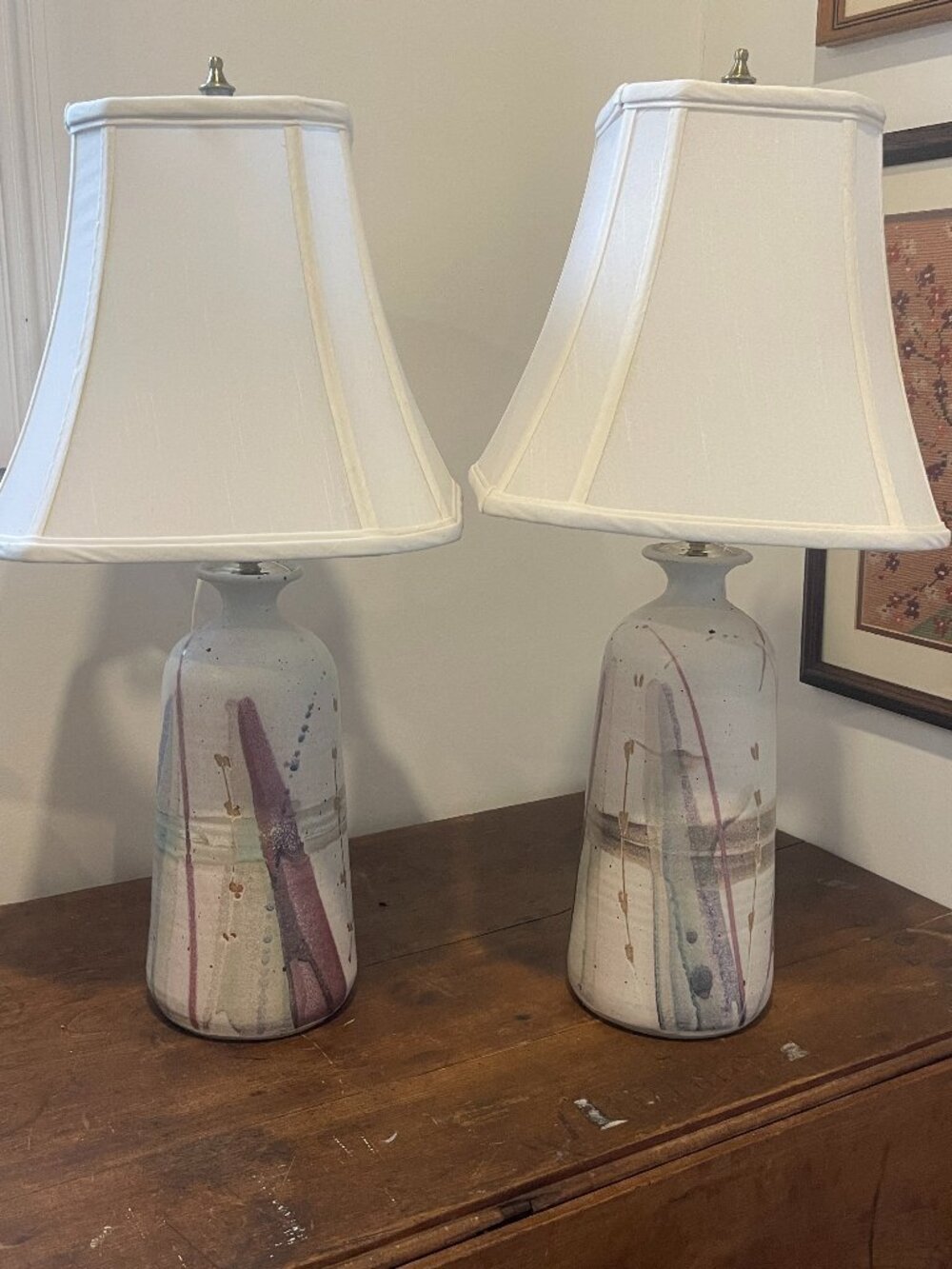 Klickitat Pottery Handmade Ceramic Lamp Set Drip Glaze Neutral Rustic Decor